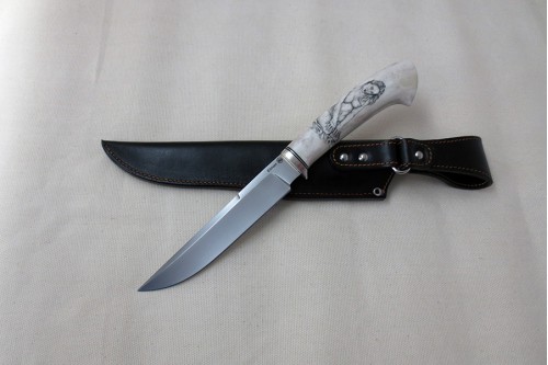 Нож Луч 7  из стали Elmax (рог, скримшоу) - работа мастерской кузнеца Марушина А.И.